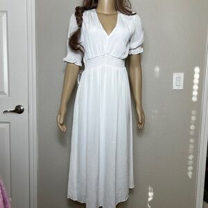 DKNY White Textured Midi Dress